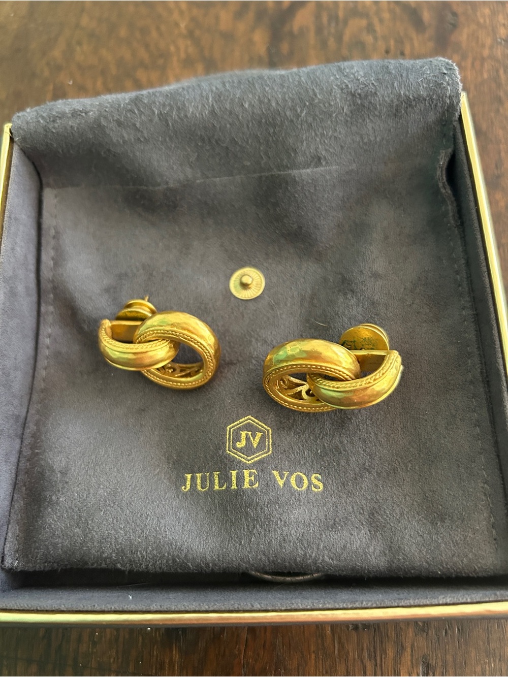 Julie Vos Cannes Gold Knot pierced Earrings with 24 gold plated plating.